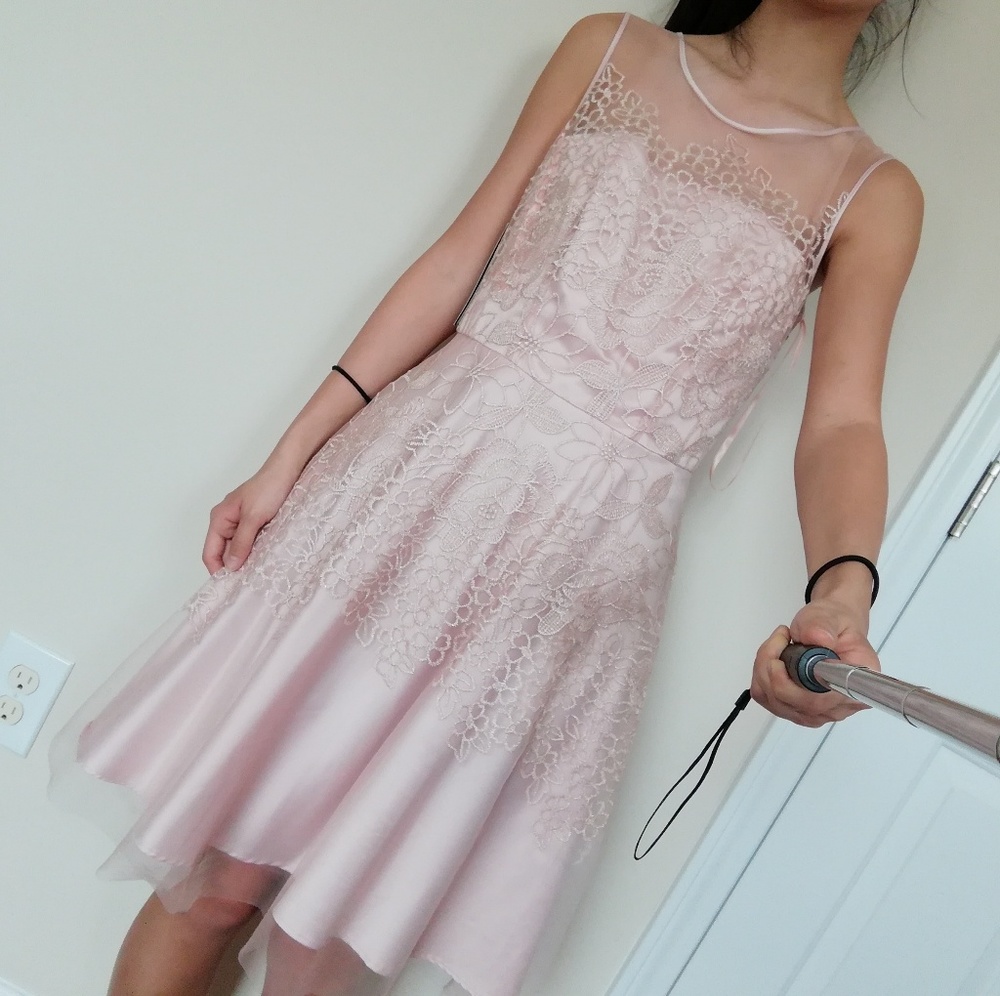 Blush Pink Prom Flower Embroidered Dress